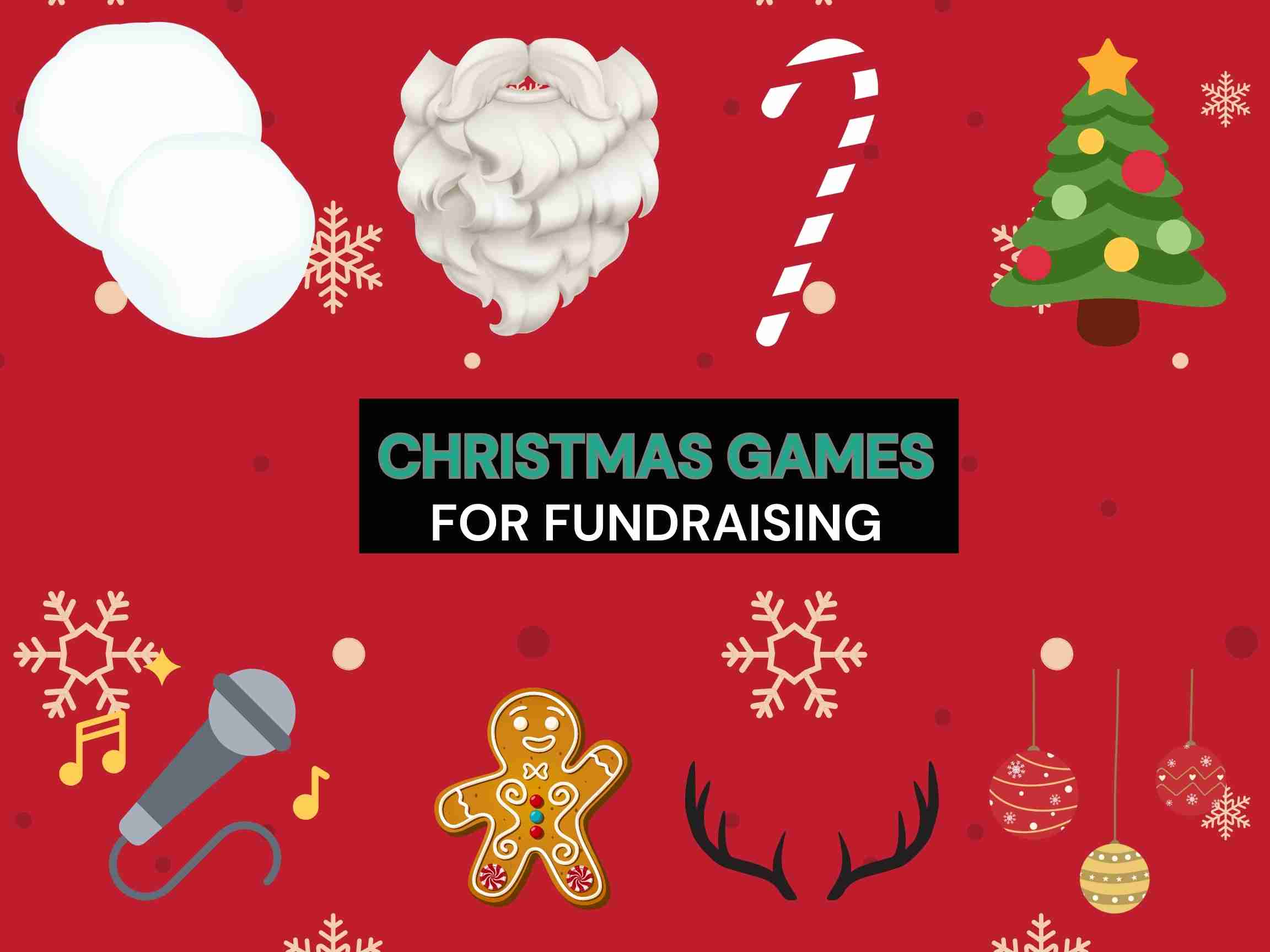 A picture with various Christmas elements suggesting Christmas fundraising games ideas