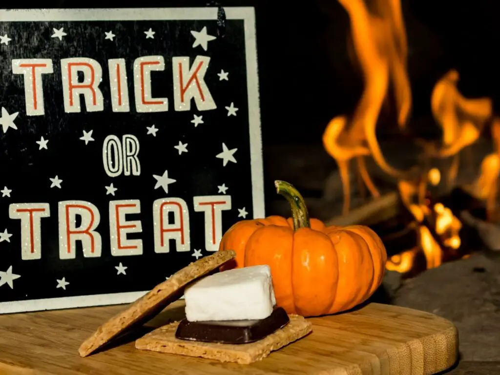 halloween themed food smoores, marshmellow + chocolate